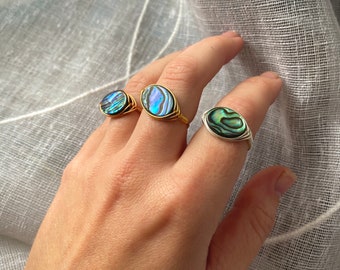 Shell Natural Abalone Ring,Shell Jewelry,Abalone shell Ring,Shell Ring,girlfriend ring Sterling Silver ring, Statement Ring Healing Ring