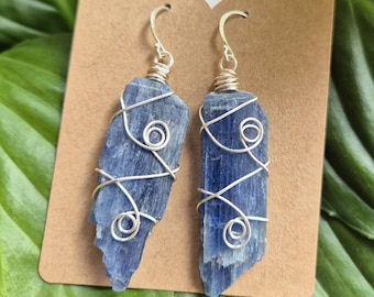 Raw Blue Kyanite Crystal Earrings 925 Silver Kyanite Jewellery