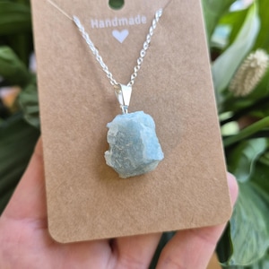 Raw Aquamarine Necklace | March Birthstone | Aquamarine Pendant | Aquamarine Jewelry | Aquamarine Crystal | Crystal Jewelry | Silver