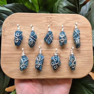 Raw Blue Apatite Necklace | Blue Apatite Crystal | Handmade Crystal Necklace | Natural Gemstone Necklace | Silver