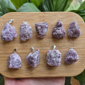 Raw Lepidolite Crystal Necklace Silver | Lepidolite Pendant | Raw Stone Jewelry | Handmade Jewelry | Healing Crystals