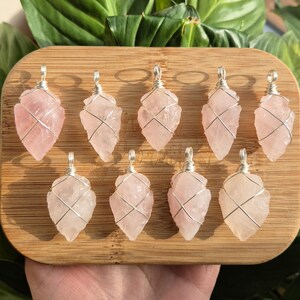 Raw Rose Quartz Arrowhead Necklace: Silver Wire Wrapped Crystal Pendant
