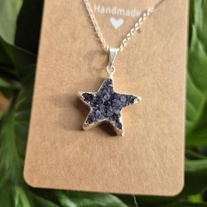 Amethyst Star Crystal Necklace Silver | Amethyst Star Crystal Pendant Silver | February Birthstone | Amethyst Pendant Silver