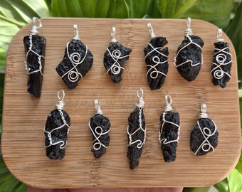 Indochinite Tektite Crystal Necklace Silver, Meteorite Glass Pendant, Tibetan Tektite