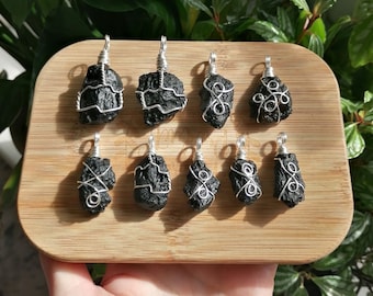 Indochinite Tektite Necklace | Indochinite Tektite Pendant | Meteorite Glass Necklace | Black Crystal Necklace | Tibetan Tektite | Silver