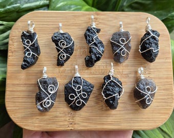 Indochinite Tektite Crystal Necklace Silver, Meteorite Glass Pendant, Tibetan Tektite