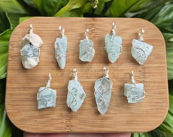 Raw Aquamarine Crystal Necklace Silver March Pisces Birthstone Handmade Jewellery Healing Gemstone Anniversary Gift