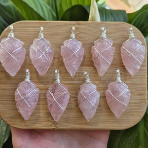 Raw Rose Quartz Necklace | Rose Quartz Pendant | Rose Quartz Arrowhead Crystal | Rose Quartz Jewelry | Handmade Crystal Jewelry | Silver