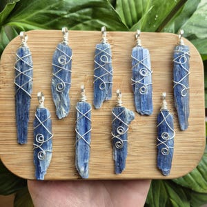 Raw Blue Kyanite Necklace: Silver Wrapped Crystal Pendant