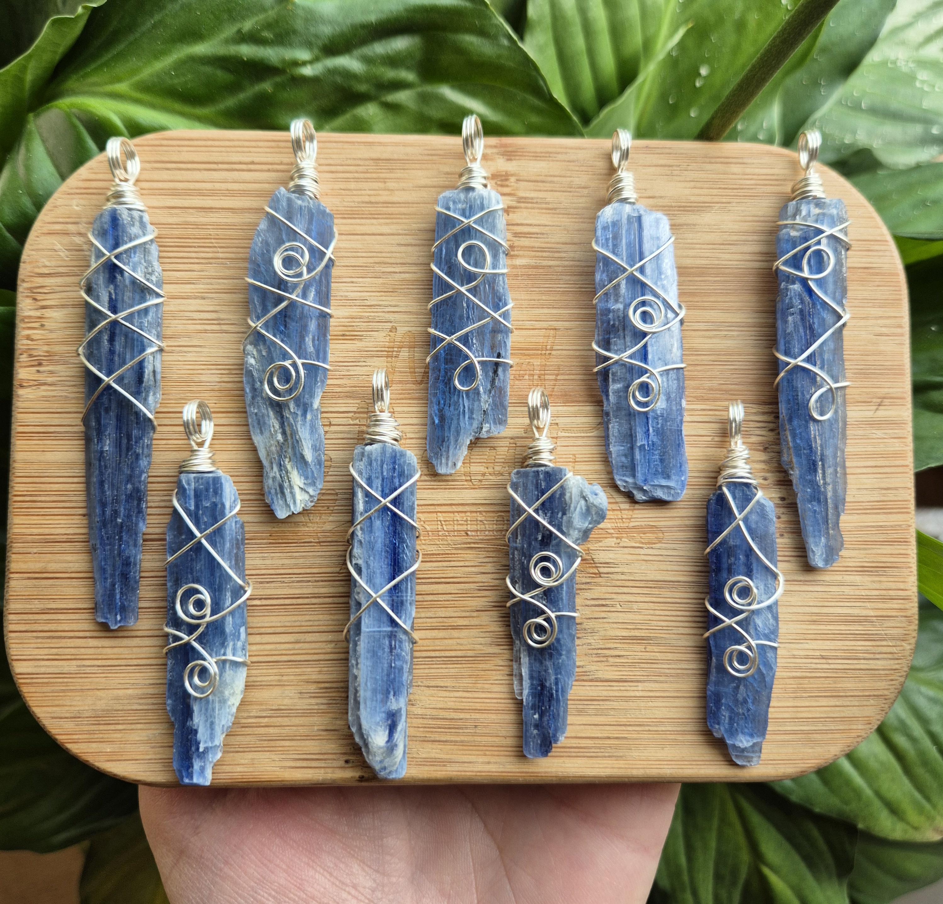 Raw Blue Kyanite Necklace: Silver Wrapped Crystal Pendant
