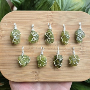 Raw Peridot Crystal Necklace: Silver Wire Wrapped August Birthstone