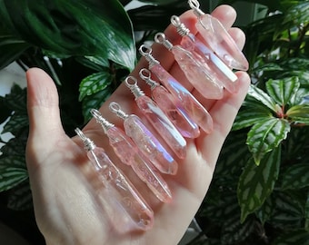 Pink Aura Quartz Necklace | Aura Quartz Pendant | Aura Quartz Crystal | Pink Quartz Jewelry | Pink Jewelry | Silver