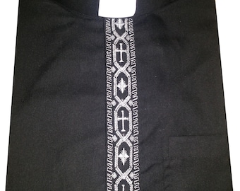 Clergy Clerical Vicar Priest  Tab collar Long  sleeve embroidered  shirt