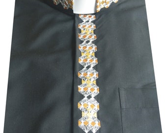 Clergy Clerical Vicar Priest  Tab collar Long  sleeve embroidered  shirt