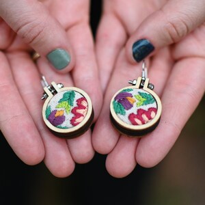 Hand-embroidered Floral Earrings - Hypoallergenic, Nickel-Free - Mini Embroidery Hoops - Mothers Day Gift - Bridesmaid Gift - Gift For Her