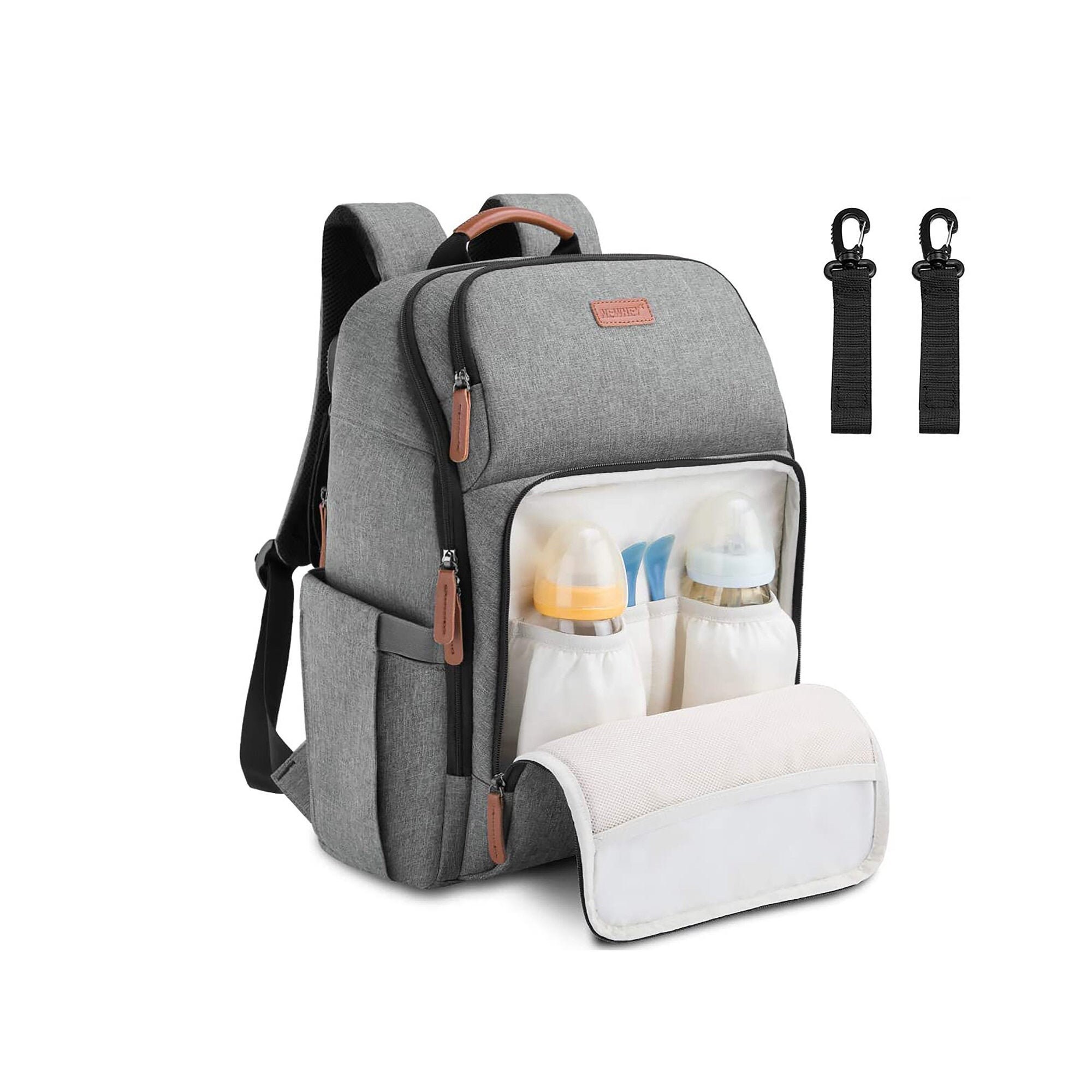 grey backpack changing bag