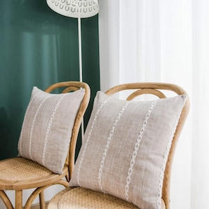 Beige Embroidery Stripe Tablecloth with Tassel Bohemian | Etsy