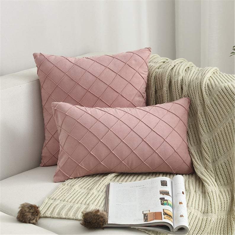 Light Pink Grid Velvet Cushion Cover Throw Pillow case 12x20 / Etsy