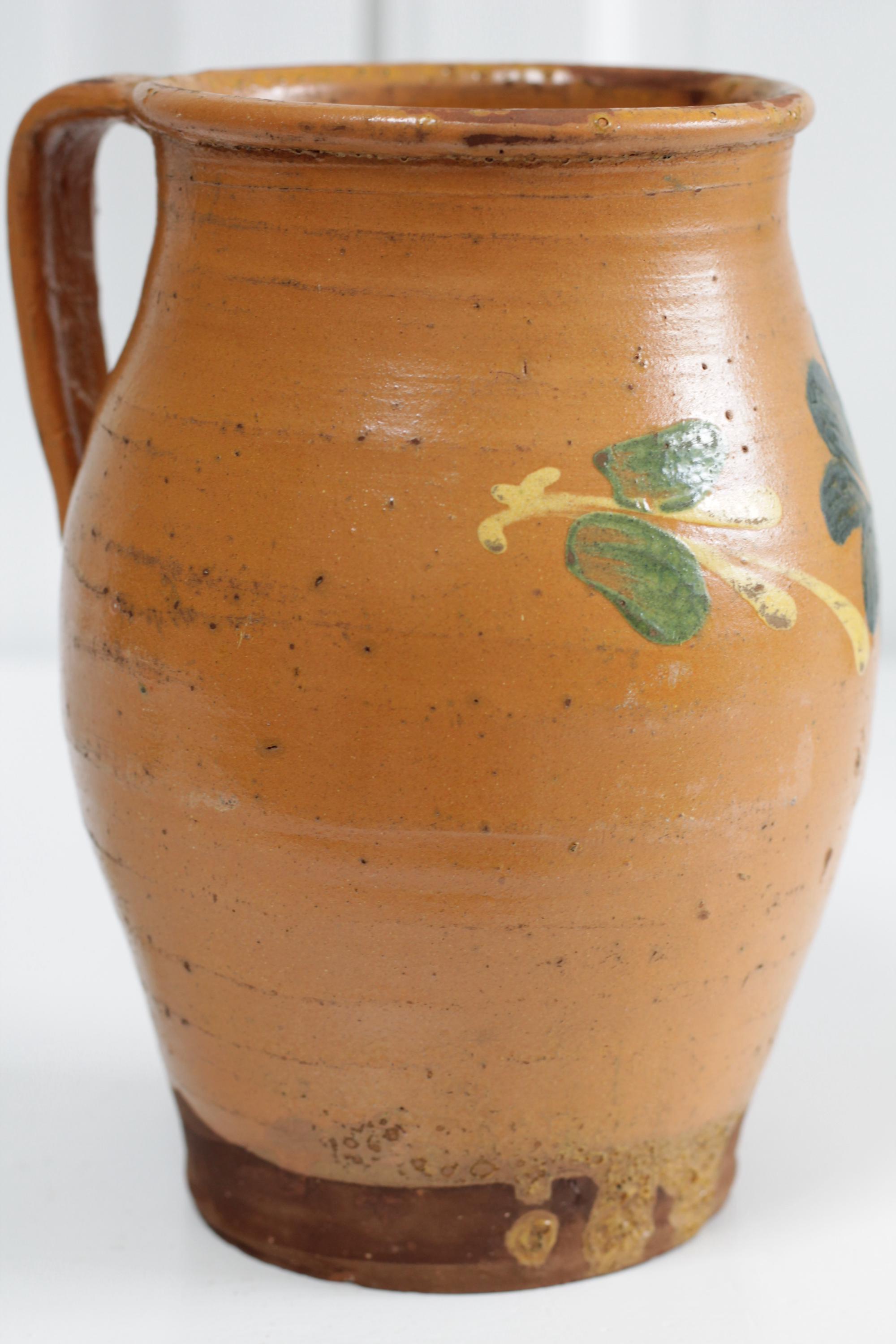 アンティークのフランスの伝統的な手作り陶器の花瓶（片持ち）、手描き 
