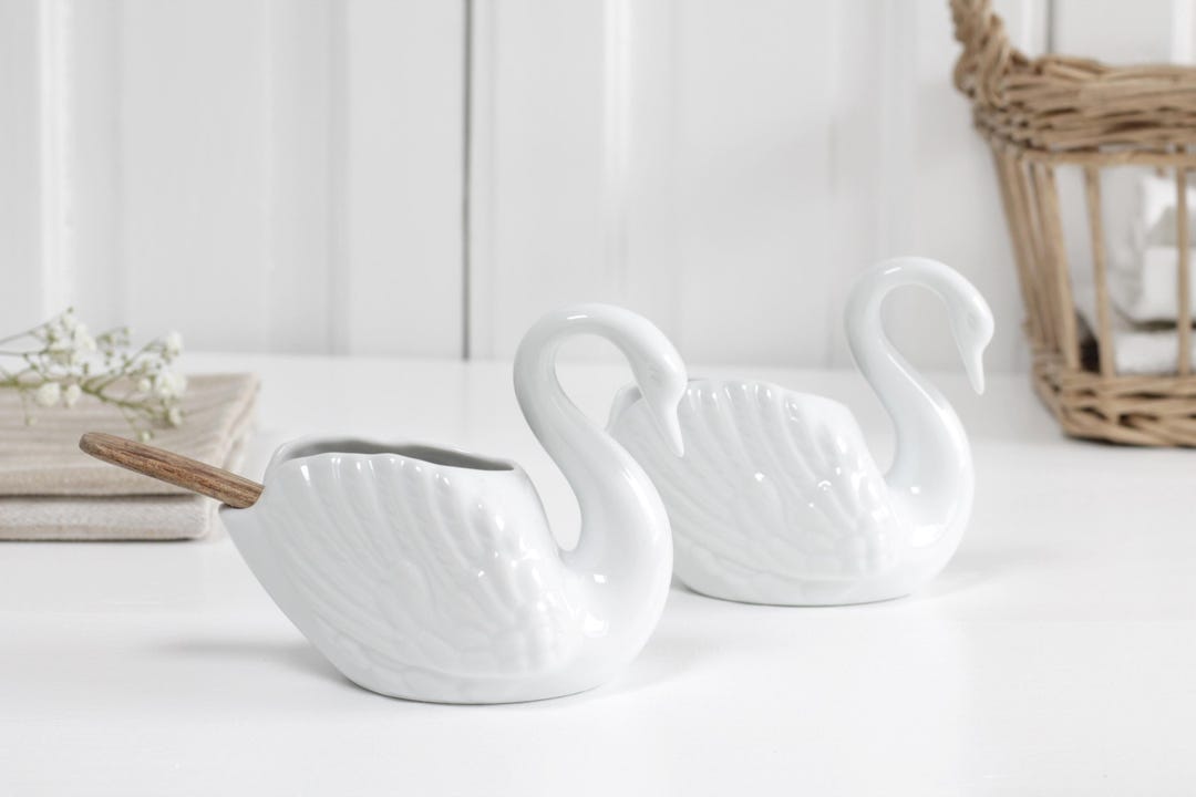 Pair of Two - Vintage White Porcelain Swan Planters KMP Germany, Small ...