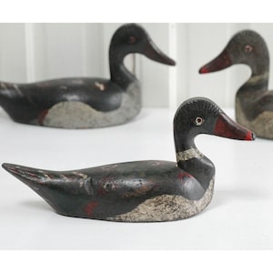 Antique primitive wooden decoy duck w painted eyes, vintage European carved wood folk art duck, hand painted bird statue, rustic decor
