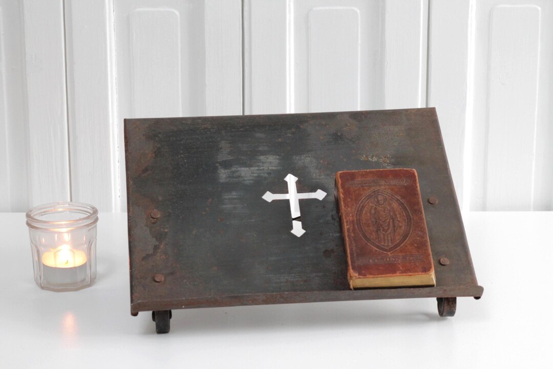 Antique Wrought Iron Missal or Preaching Stand With Cut-out Cross, Hand ...