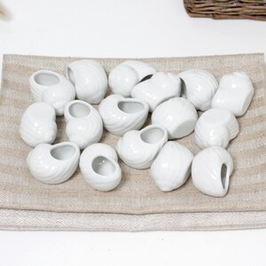 Vintage set of French white porcelain escargot shell pots, ceramic snail cups, individual snail dishes - French Provincial decor