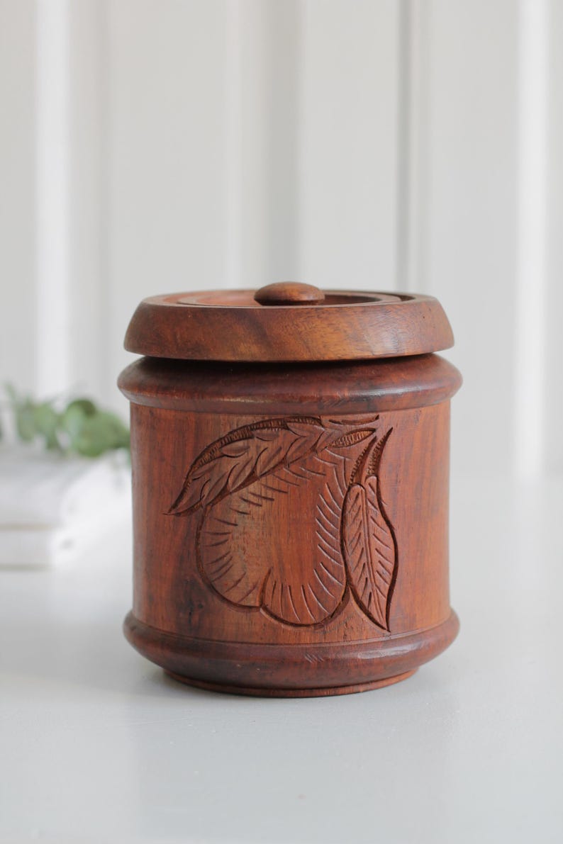 Vintage Small Wooden Lidded Canister With Pear Decor, Treen Storage ...