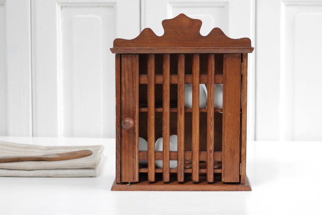 Vintage Primitive Wooden Egg Cabinet for 16 Eggs, Rustic Wood Two Tier ...