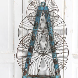 Vintage French Enamelware Pot Lid Rack, Rustic Blue Enamel Triangle ...