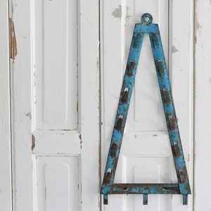 Vintage French Enamelware Pot Lid Rack, Rustic Blue Enamel Triangle ...