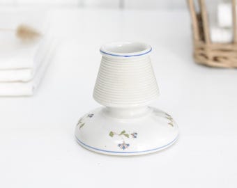 Antiker französischer weißer Porzellan-Match-Stürmer-Blumendekor & blaue Zierleiste, alter Café-Match-Halter, Pyrogen, Bistro-Barware