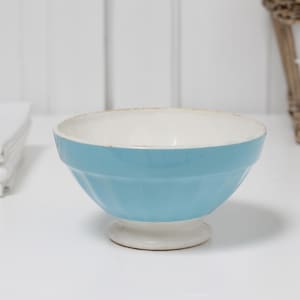 1800s Antique French ironstone cafe au lait bowl with aqua blue tone by Digoin & Sarreguemines, footed coffee bowl, French Farmhouse decor