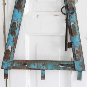 Vintage French Enamelware Pot Lid Rack, Rustic Blue Enamel Triangle ...