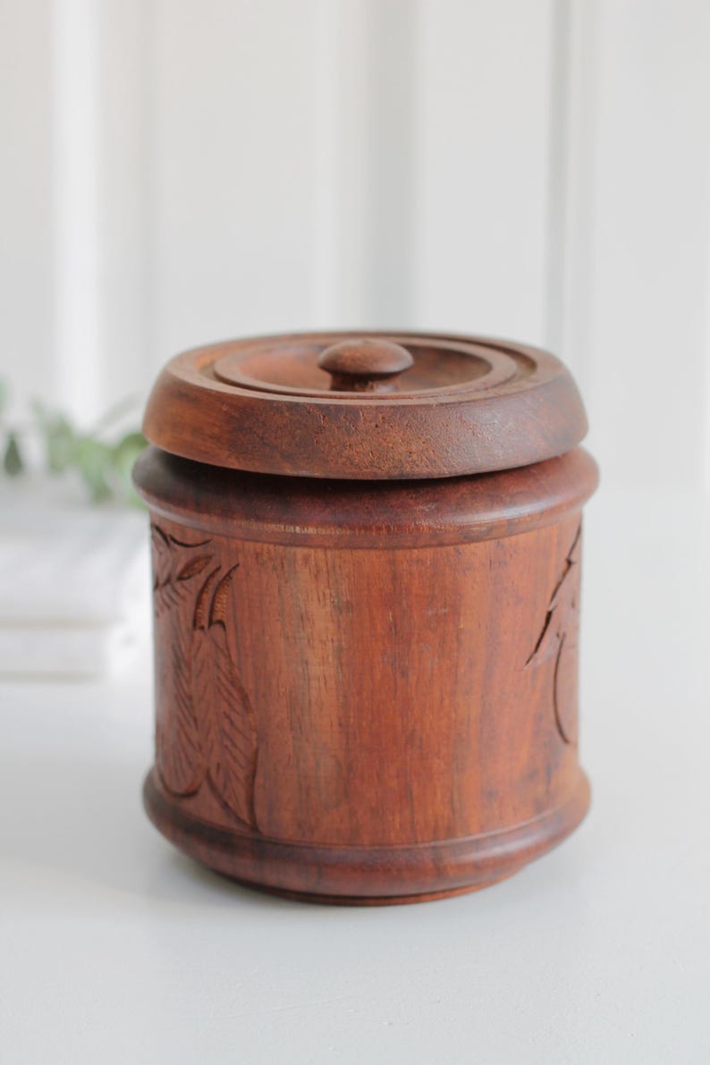 Vintage Small Wooden Lidded Canister With Pear Decor, Treen Storage ...
