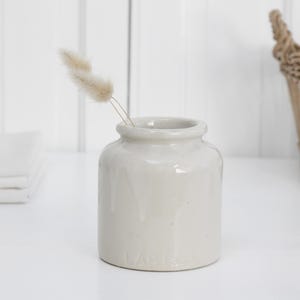 Vintage French light-beige glazed stoneware LAB LAGNY pot, pottery container, old mustard jar, French gres confit pot, home decor