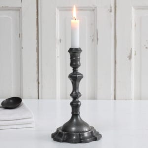 Antique pewter candle holder, vintage primitive rustic gray candlestick for single tapered candle, Farmhouse country decor