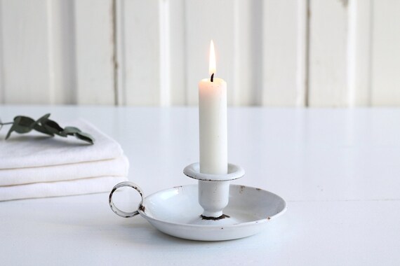 アンティーク雑貨 Antique Enamel Chamberstick Primitive Antique French Enamel Tin Chamberstick Candle