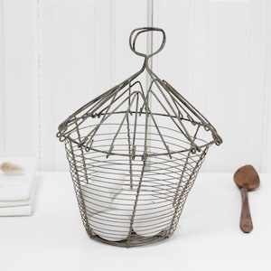 Vintage French metal wire basket, egg basket, small gathering basket, lettuce or fruit basket, French farmhouse kitchen home decor