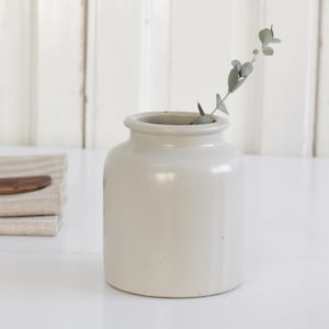Vintage French beige glazed stoneware pot, pottery container, old mustard jar, French gres confit pot, Farmhouse home decor