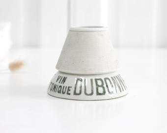 Antique French advertising match striker for Dubonnet Vin Tonique, old porcelain green and white Pyrogène match holder