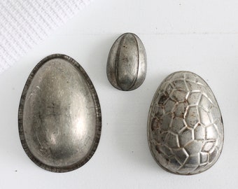 Collection of 3 - Vintage metal Easter egg chocolate molds, French Patisserie mould, collectible mold and great Easter Farmhouse decor