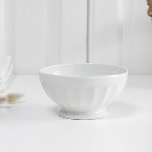 Vintage French white porcelain cafe au lait bowl in pleated design, footed ceramic coffee bowl, breakfast bowl, Farmhouse kitchen decor