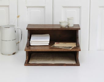 Antique 20th century wooden desk organizer, primitive stationary storage cabinet , writing desk shelf