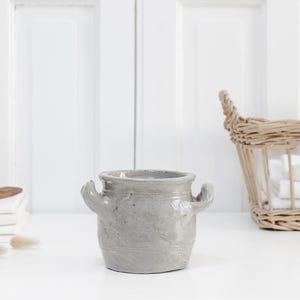 Vintage French small gray salt glaze crock with handles, primitive stoneware jar, rustic gres confit pot | Farmhouse country kitchen decor