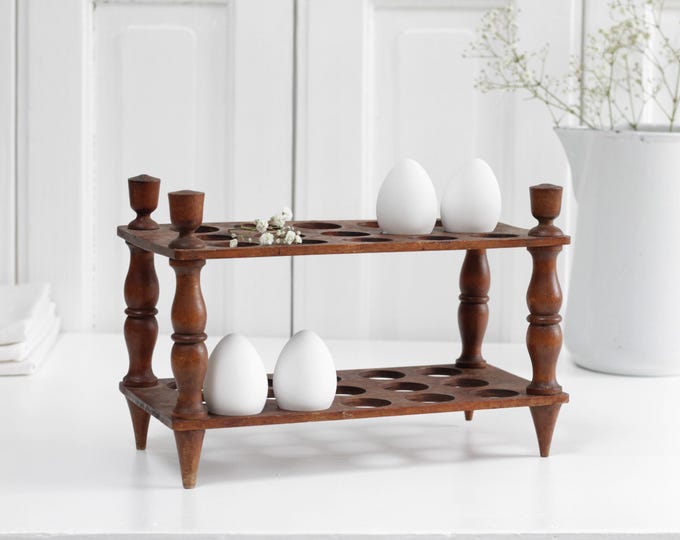 Antique French Two Tier Wooden Egg Rack for 30 Eggs, Primitive Handmade ...