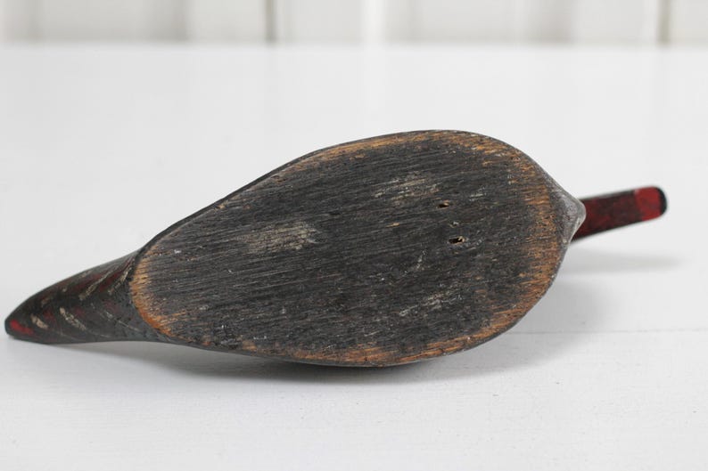 Antique primitive wooden decoy duck w painted eyes, vintage European carved wood folk art duck, hand painted bird statue, rustic decor image 7