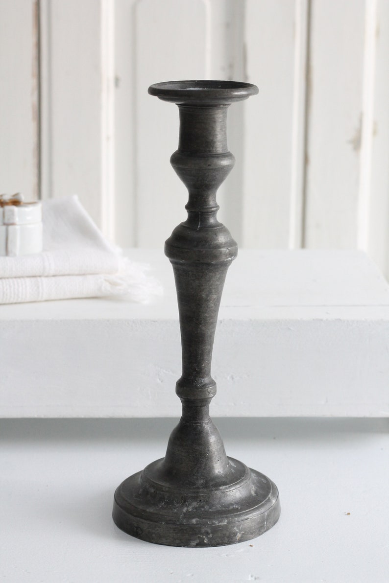 Antique French Pewter Candle Stick Holder Primitive Design Etsy