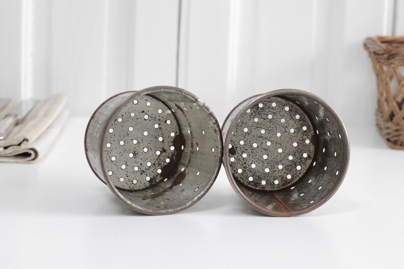 Rusty Colander Pair of Two - Vintage French Rustic Metal Cheese Molds, Primitive Old ...