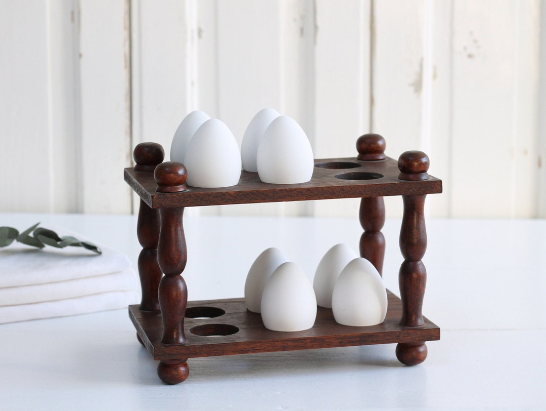 Vintage French Wooden Egg Rack With Knob Feet Primitive Etsy